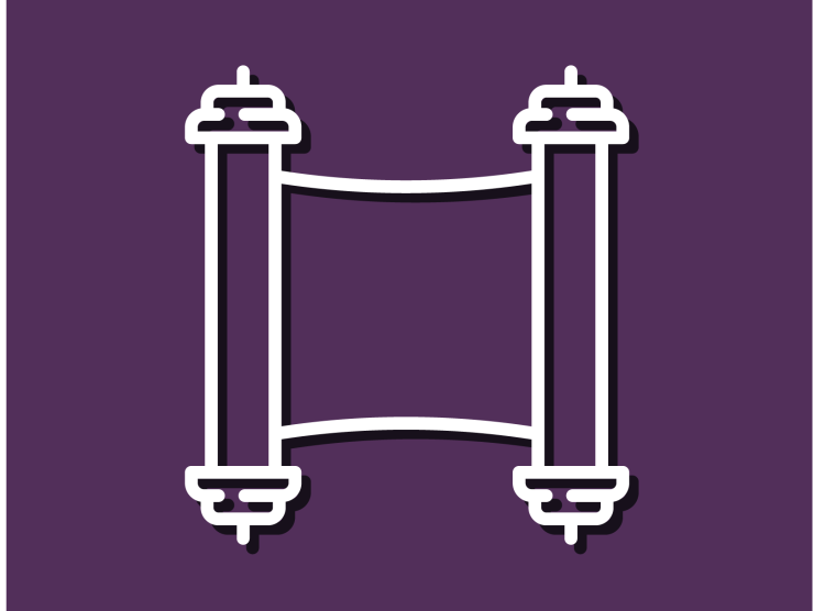 dark purple field with a white outline of a papyrus scroll
