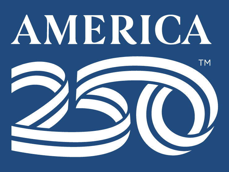 dark blue field with white lettering "America 250"