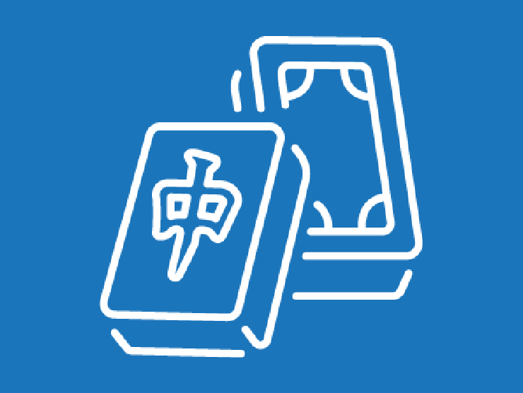 blue field with white line drawing of two mahjong tiles